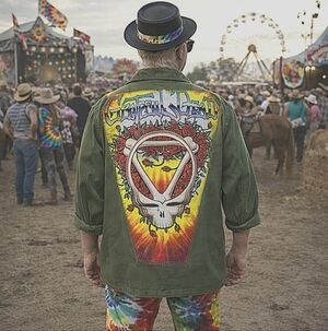 Grateful Dead OG 107 Sateen US Marine Corps Shirt + Tie-dye Space Face Patchwork